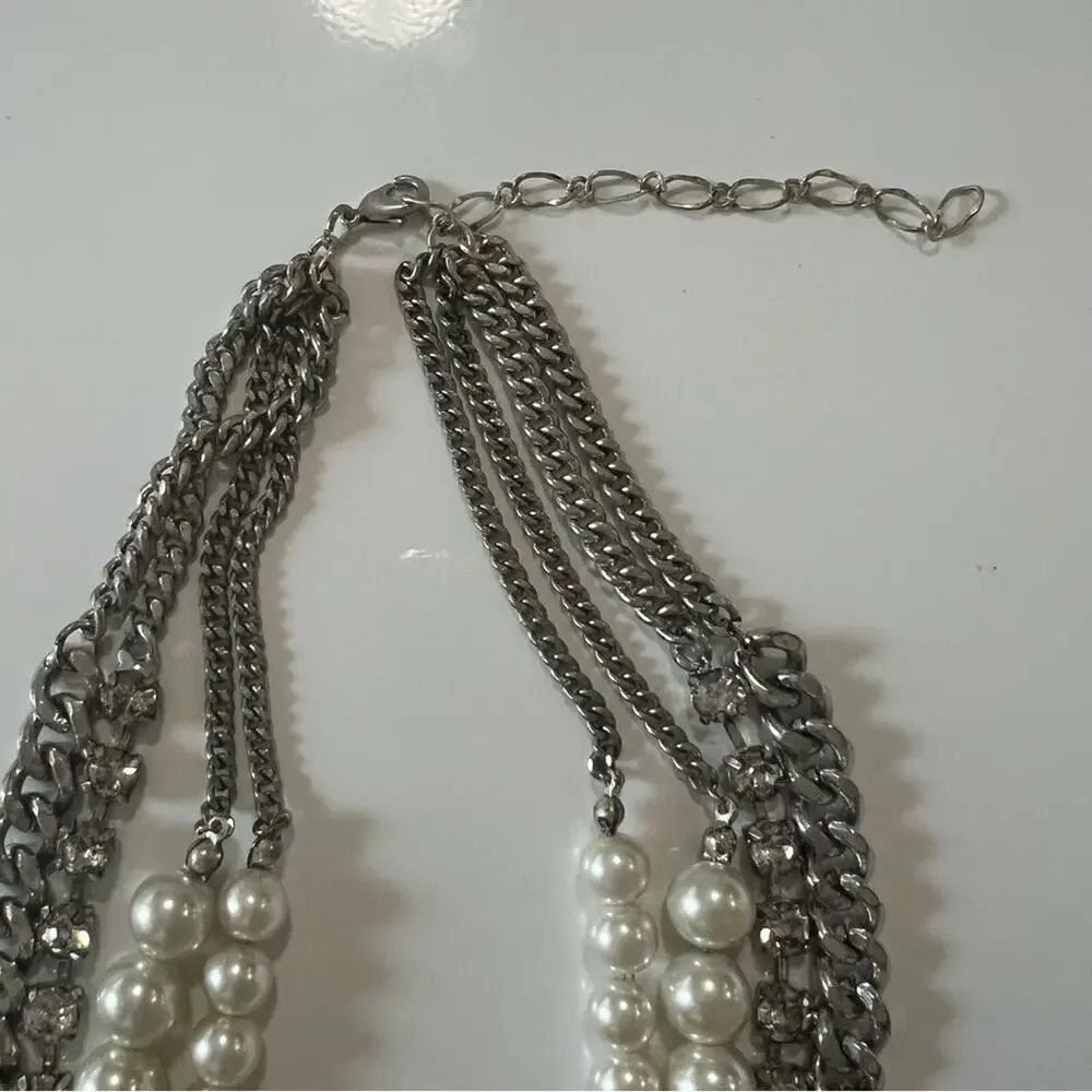 Belle Badgley Mischka Rhinestone and Faux Pearl Statement Necklace